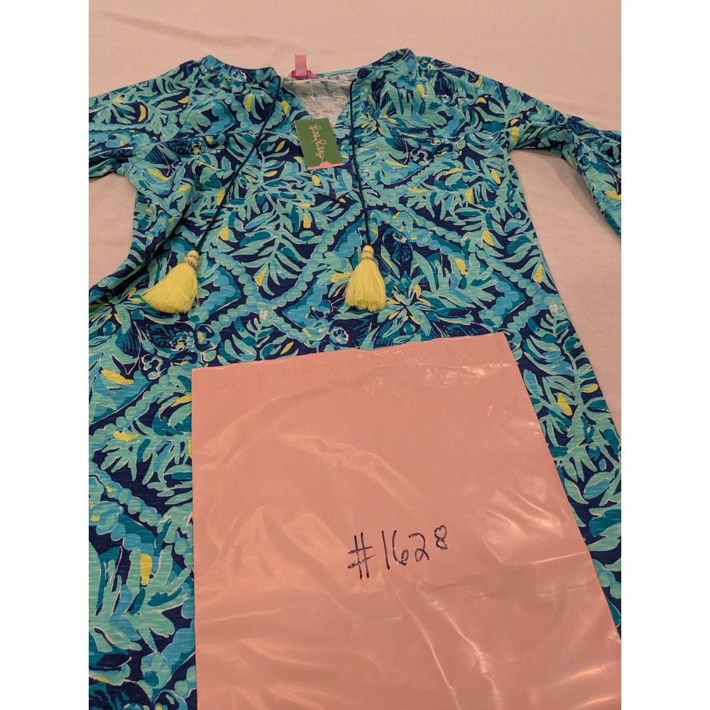 Lilly Pulitzer Dress Womens M Del Lago Tunic Tassel Midnight Cove Blue Print NWT - Picture 16 of 16